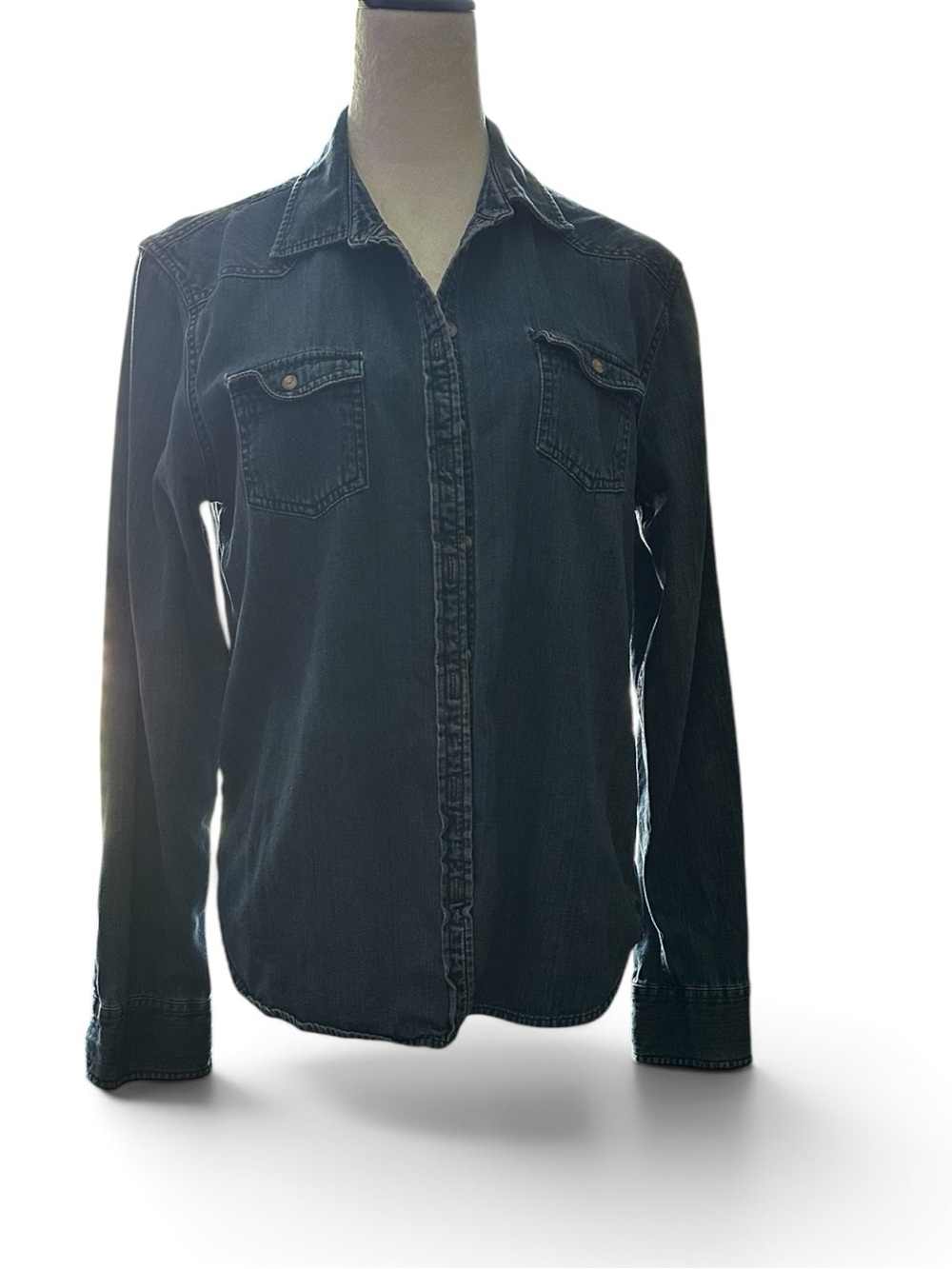 American Eagle Outfitters Black Denim Button-Front Shirt